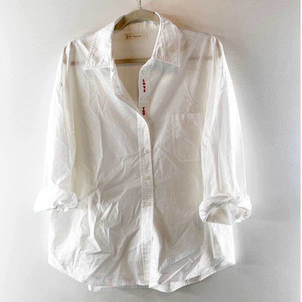 By Together Embroidered "Love You" Button Down Shirt White Small